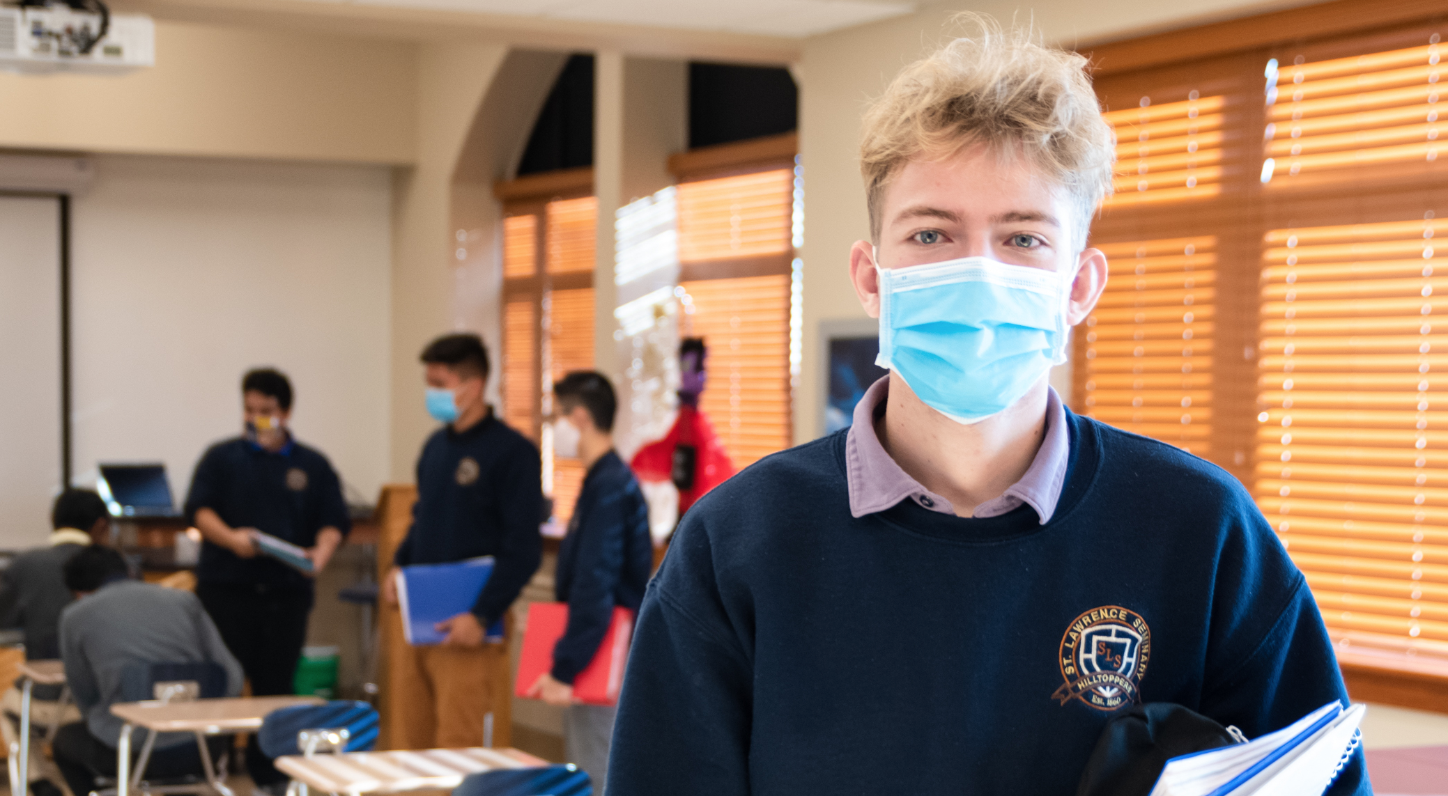 a close-up of a student wearing a mask